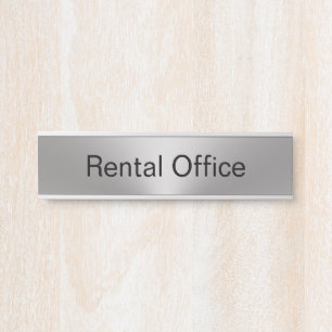 Rental Office Faux Silver and Black Text Template Door Sign