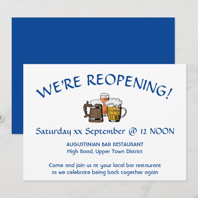 REOPENING Bar Reunion Customizable DEEP BLUE Invitation (Front/Back)