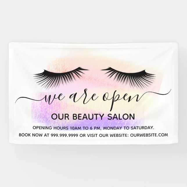 Reopening beauty salon light white lashes pastel banner (Horizontal)
