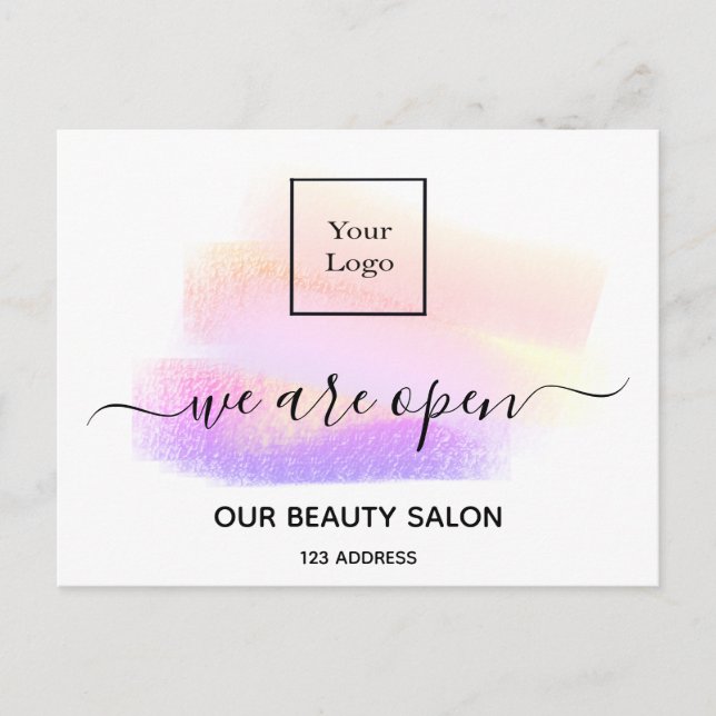Reopening beauty salon light white lashes pastel postcard (Front)
