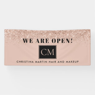 Reopening Hair and Makeup Blush Rose Gold Glitter Banner
