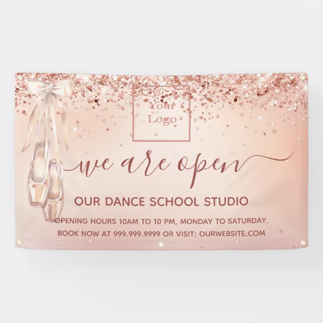 Reopening rose gold pink ballet dance school  banner (Horizontal)