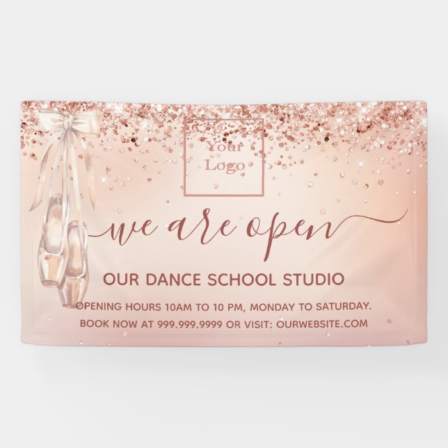 Reopening rose gold pink ballet dance school  banner (Horizontal)