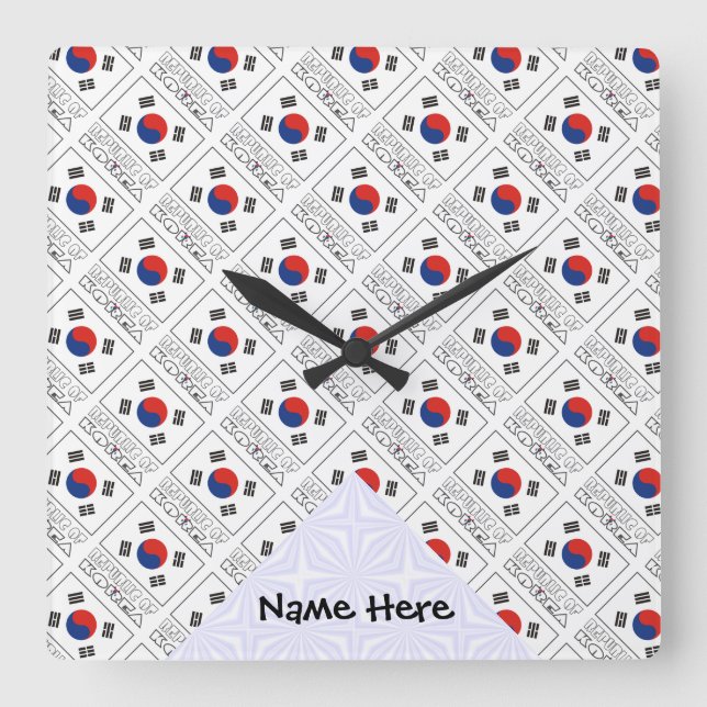Rep. Korea S Korean Flag Tiled Personalized Name Square Wall Clock (Front)