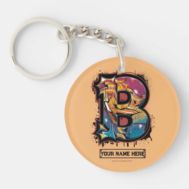 Rep Your Name: Customizable Graffiti Letter "B" Keychain (Front)