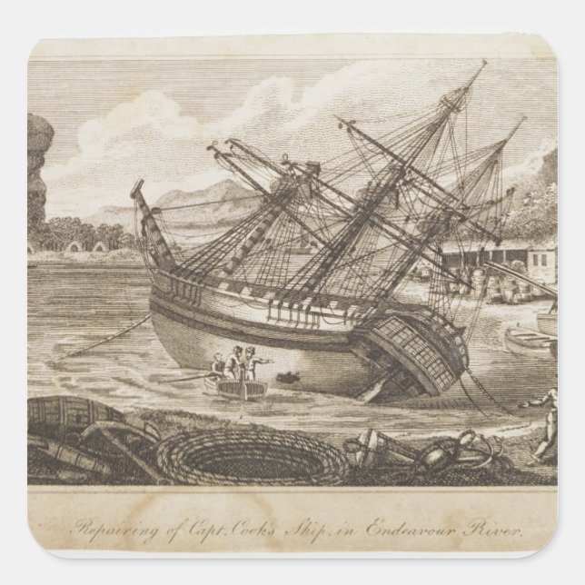 Repairing of Captain Cooks ship Square Sticker (Front)