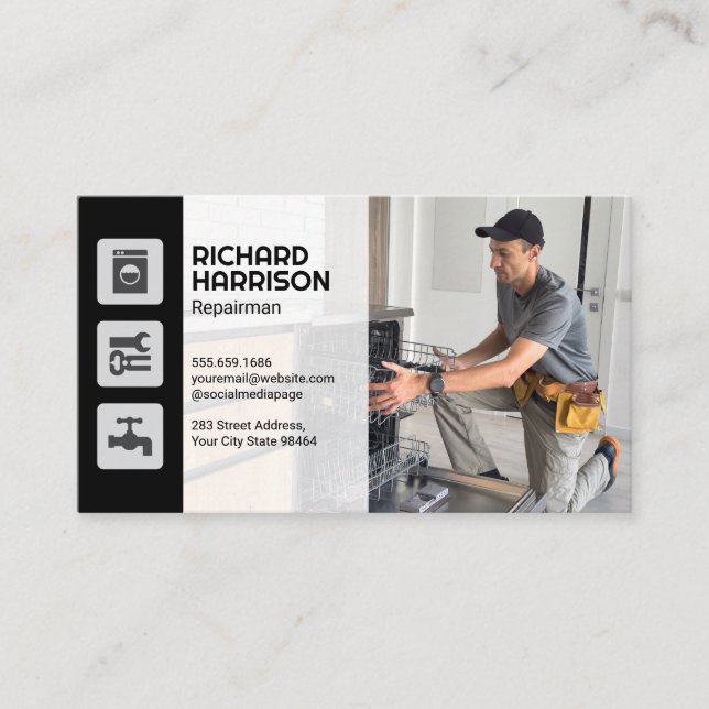 Repairman Fixing Dishwasher Appointment Card (Front)