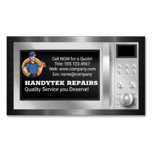 Repairman with Wrench   Microwave Appliance Magnetic Business Card