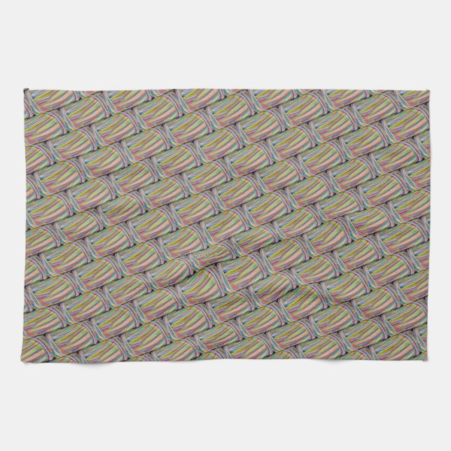 repeat abstract art pattern watercolor basketweave kitchen towel (Horizontal)