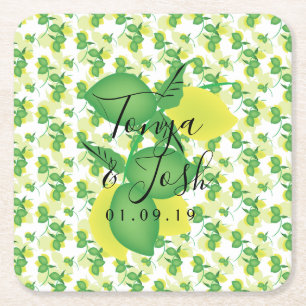 Repeat Silo Lemon Lime Modern Wedding Square Paper Coaster