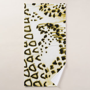 Repeatable Snake Skin. Yellow Fashion Style. White Bath Towel