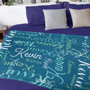 Repeated Names allover Dark Sea-Blue Fleece Blanket