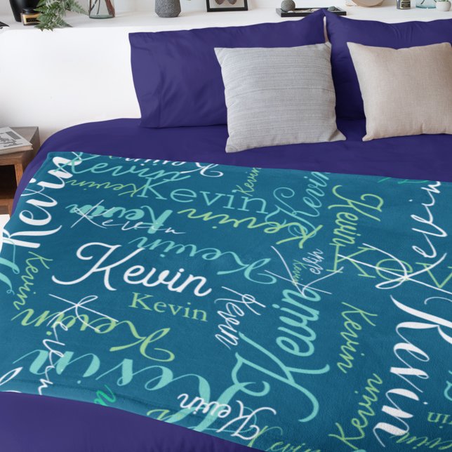 Repeated Names allover Dark Sea-Blue Fleece Blanket (Creator Uploaded)