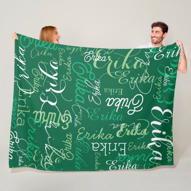 Repeated Names allover Emerald Green Fleece Blanket (In Situ)