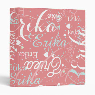 Repeated Names and Hearts Girly Strawberry  Binder