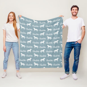 Repeated Names Horse Blue Simple Fleece Blanket