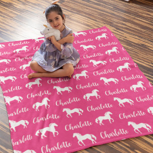 Repeated Names Horse Pink Simple Fleece Blanket