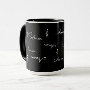 Repeated Names & Music Treble Clefs Black Mug