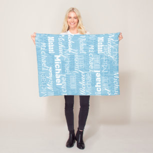 Repeated Personalized Names Shades of Blue Fleece Blanket