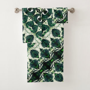 Repeated rough emerald green under white texture t bath towel set