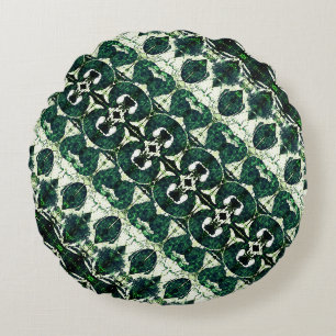 Repeated rough emerald green under white texture t round pillow