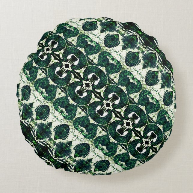 Repeated rough emerald green under white texture t round pillow (Front)