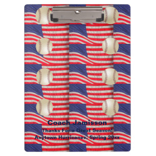 Repeating American Flags Baseball Coach, Patriotic Clipboard