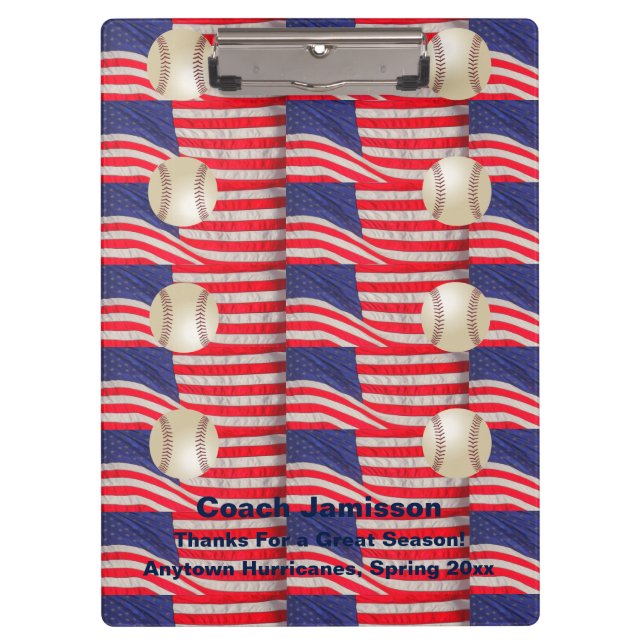 Repeating American Flags Baseball Coach, Patriotic Clipboard (Front)