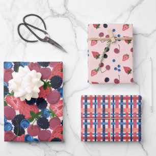 repeating berry patterned wrapping paper sheets