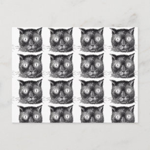Repeating Black and White Cat Postcard - Steampunk