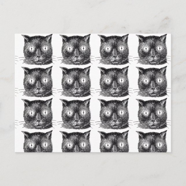 Repeating Black and White Cat Postcard - Steampunk (Front)