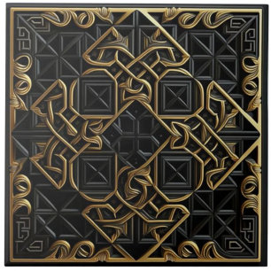 Repeating Black Gold Mosaic Accent Ceramic Tile