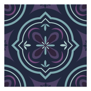 Repeating Blue Botanical Flower Design Poster