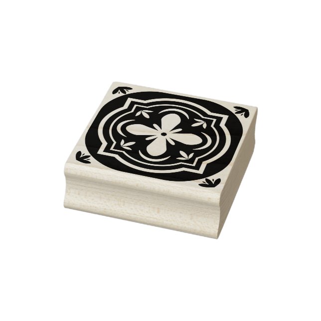 Repeating Blue Botanical Flower Design Rubber Stamp (Stamp)