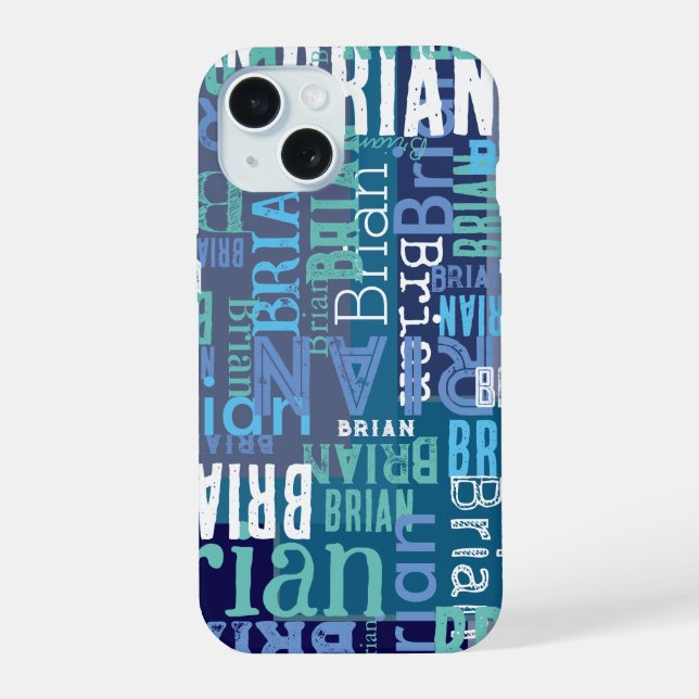Repeating Brian (custom name) blue hues iPhone 15 Case (Back)