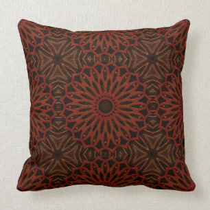 Repeating Brown/Rust Mandala Pattern Throw Pillow