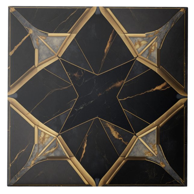 Repeating Ceramic Tiles Gold Black floor marble (Front)