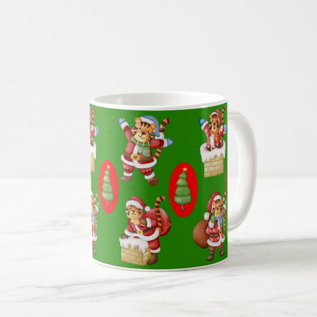 Repeating Christmas pattern featuring tigers as Sa Coffee Mug (Front Right)