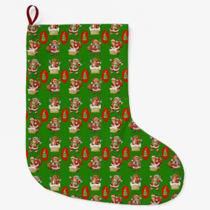 Repeating Christmas pattern featuring tigers as Sa Large Christmas Stocking