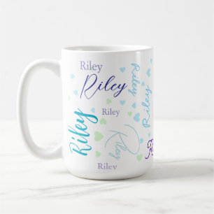 Repeating Custom Blue Names with Small Hearts  Coffee Mug