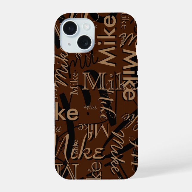 Repeating Custom Name Modern Brown iPhone 15 Case (Back)