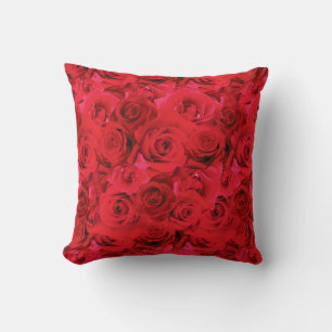 Repeating Floral Motif Red Roses Pattern Throw Pillow