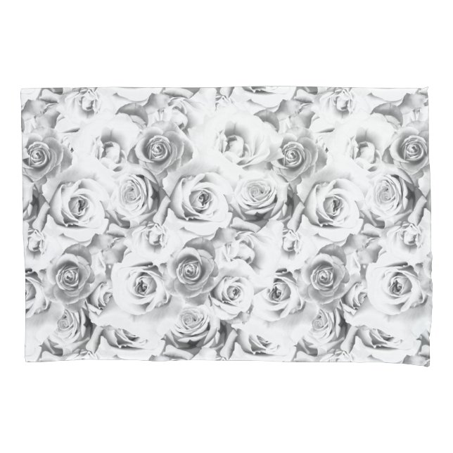 Repeating Floral Motif | White Roses Pattern Pillowcase (Front)