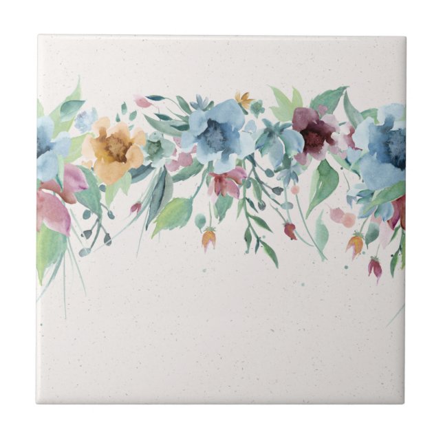 Repeating Flower Border Custom Colour Ceramic Tile (Front)