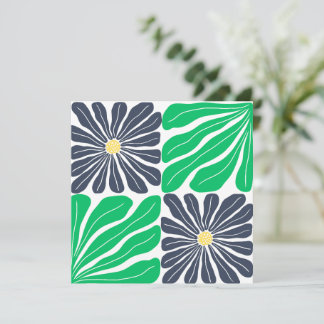 Repeating Flower Pattern Green Blue Monogram Name Thank You Card