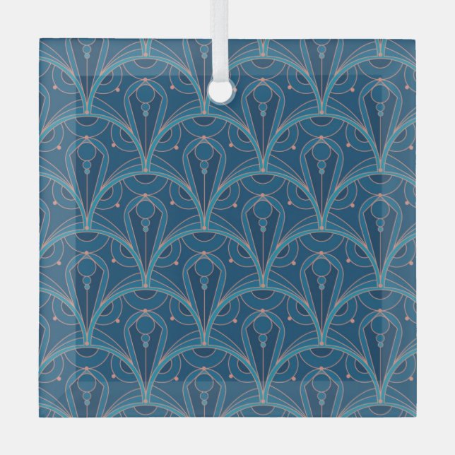 Repeating geometric Art Deco pattern Glass Ornament (Front)