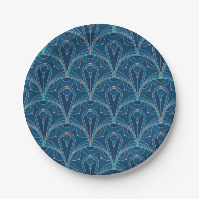 Repeating geometric Art Deco pattern Paper Plate (Front)