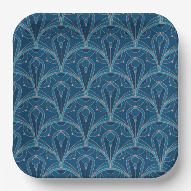 Repeating geometric Art Deco pattern Paper Plate (Front)