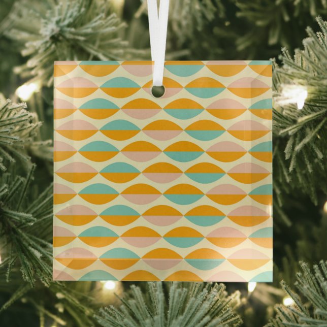 Repeating geometric pattern in beige background glass ornament (Insitu)