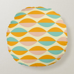 Repeating geometric pattern in beige background round pillow